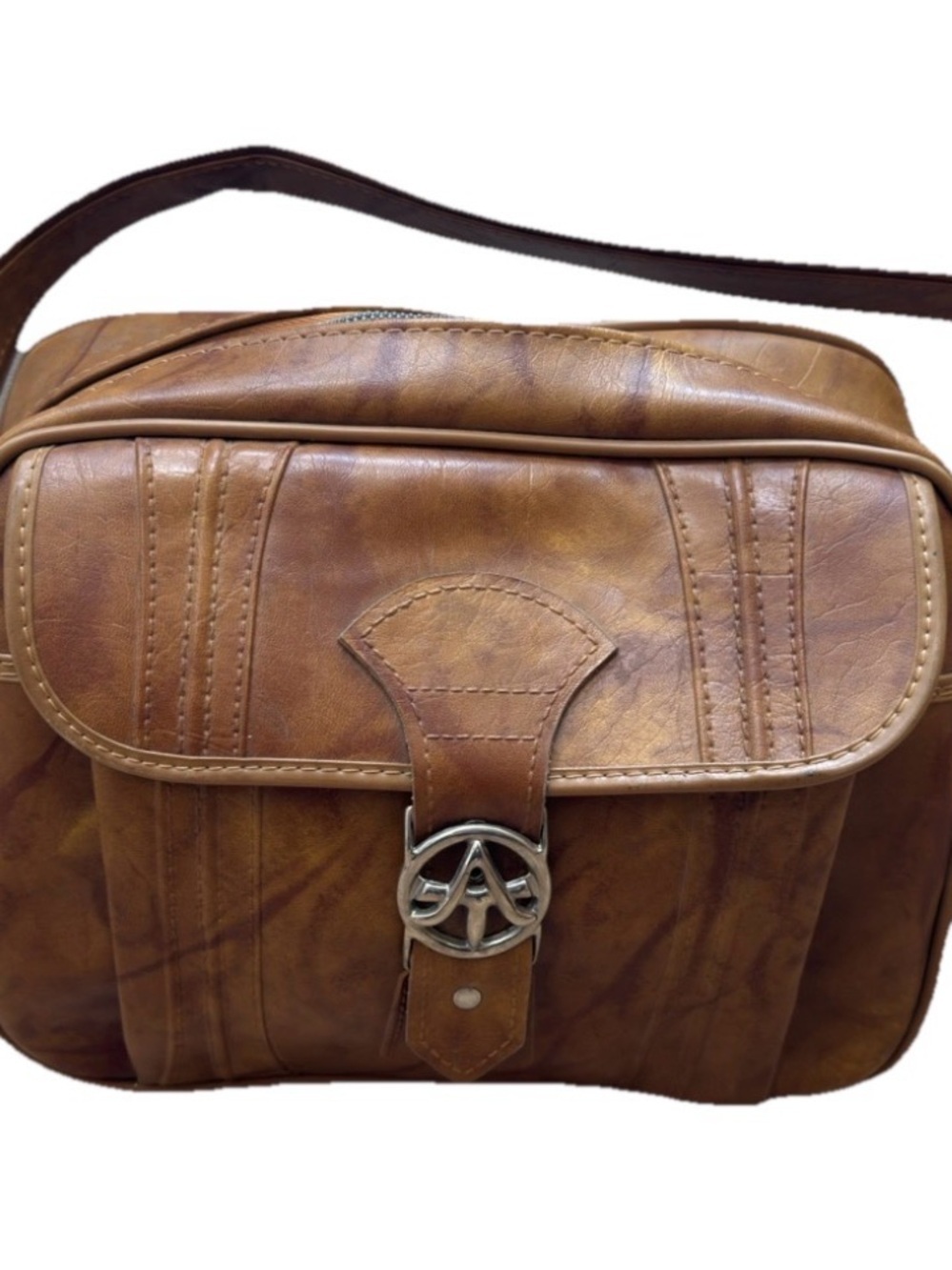 Vintage 70s American Tourister Carry On Bag Brown Faux Leather Tote 1975